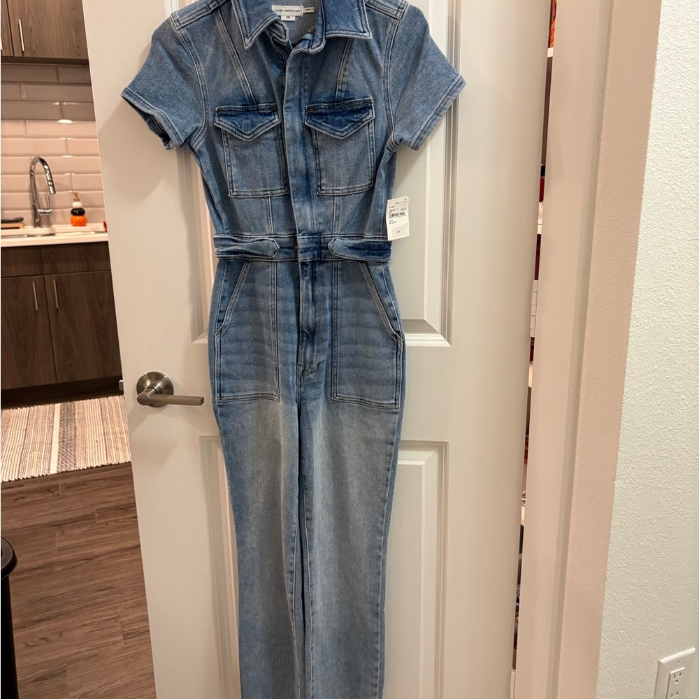 Good American Fit for Success Jumpsuit Light Blue Denim Overalls